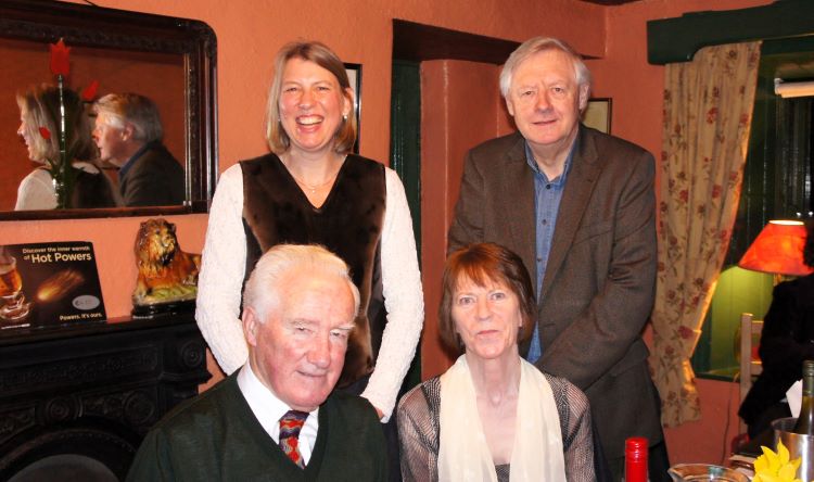 Bernie Broderick, Administrative Assistant at her retirement in 2012 with former Chairs of Archaeology, Professors Charlotte Damm, John Waddell and Etienne Rynne.