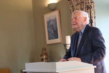 Professor John Waddell at the launch of the festschrift in his honour, Claregalway Castle, 9-04-2025
