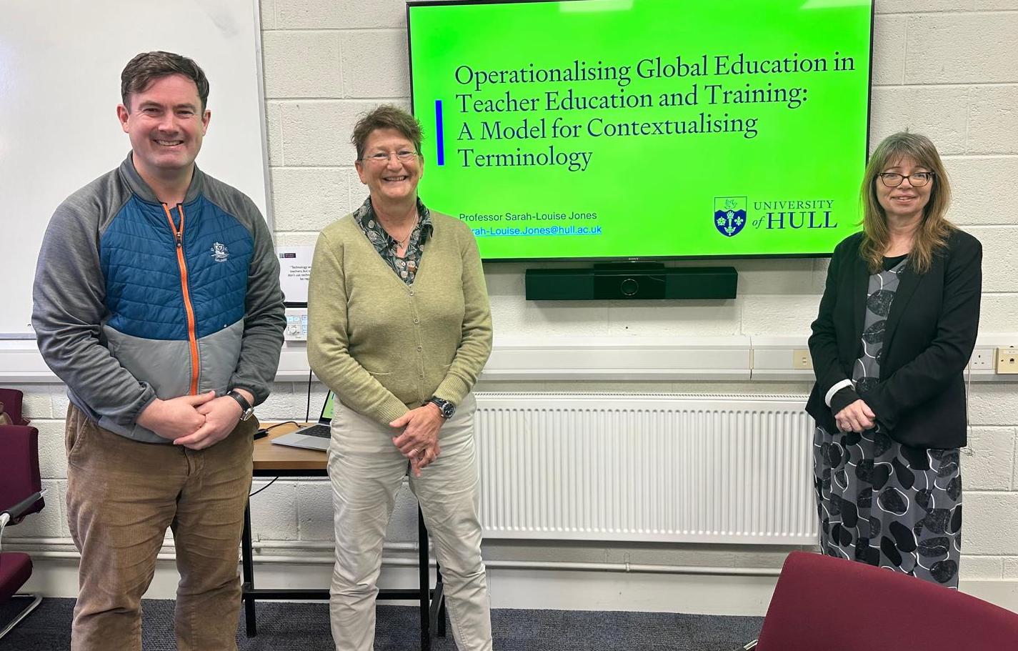 Photo of guest speakers, Prof Tony Hall, Prof Sarah Jones, Prof Sarah Younie