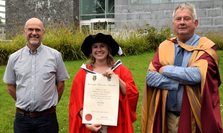 Dr Chelsea Ryan at her graduation (PhD Archaeology) with Dr Carleton Jones (L) and Dr Kieran O'Conor (R).