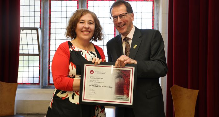 Dr. Pilar Alderete Diez with President Prof. David Burn
