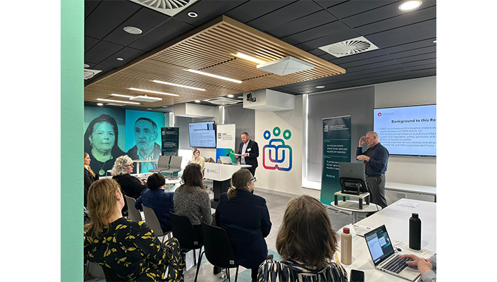 Dr Charles O’Mahony presenting the findings of the research at the launch. With Professor Anna Laws