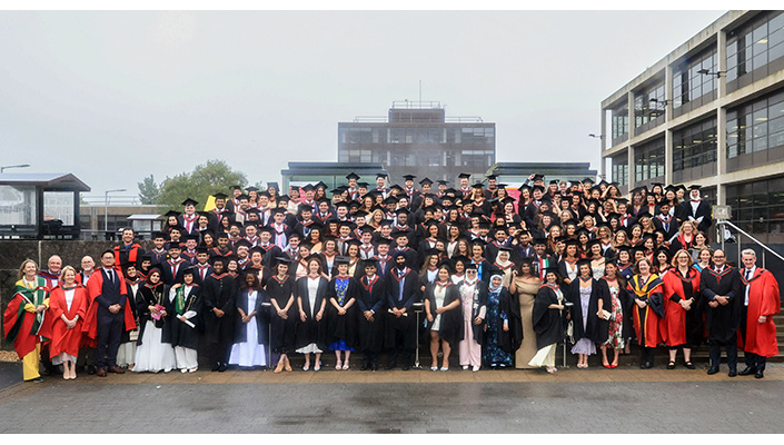 The 2026 medical graduating class is pictured with faculty, staff and representatives of the College