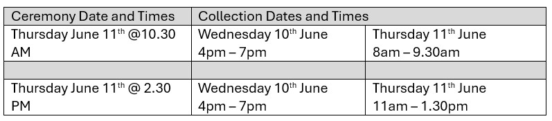 Robing collection dates and times