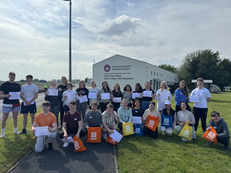 Group of students on skills course outside shannon college building