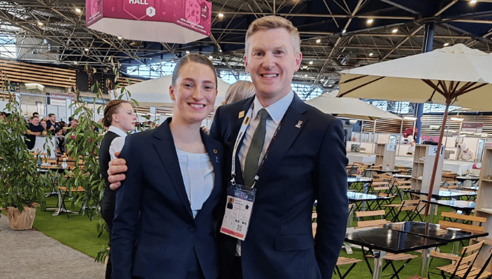 Kate ryan year 4 student and lecturer and mentor andrew langford at the worldskills event 