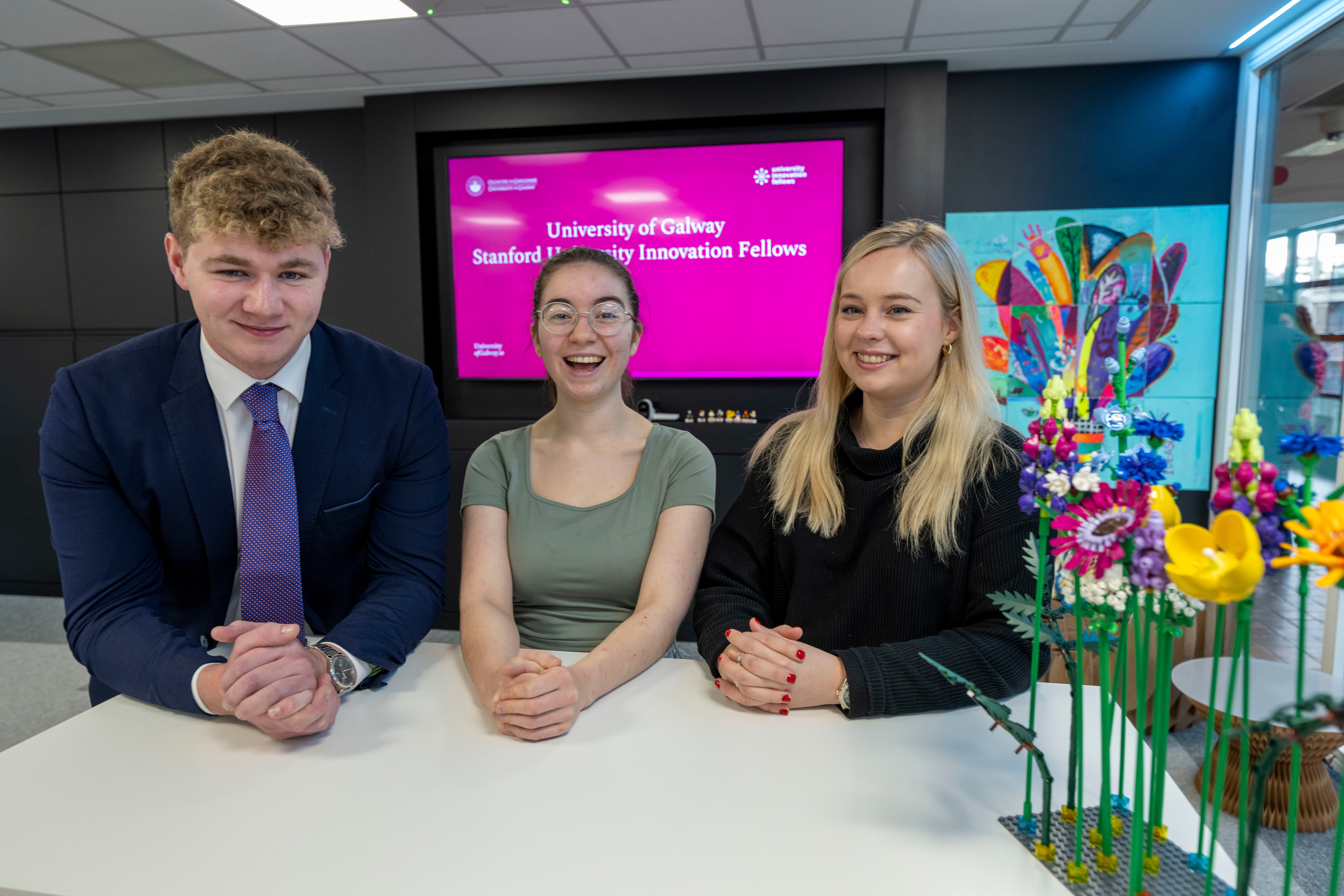 Stanford Fellows University of Galway:  Students Ciaran Cox, Mia Shanley-Brookes and Sophie Spelissy