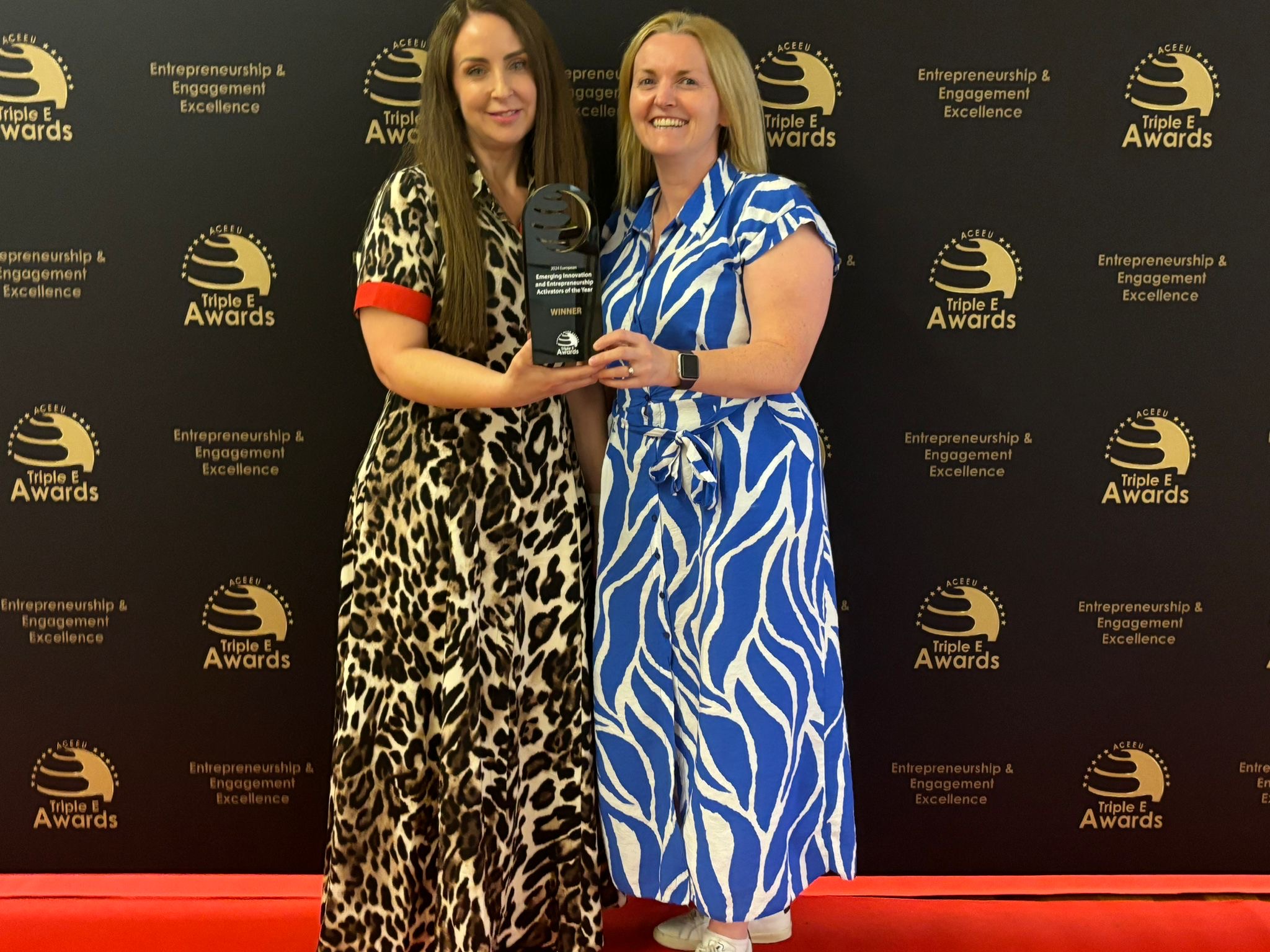 Dr Natalie Walsh and Jenny Mullery at the ACEEU awards in Lisbon.